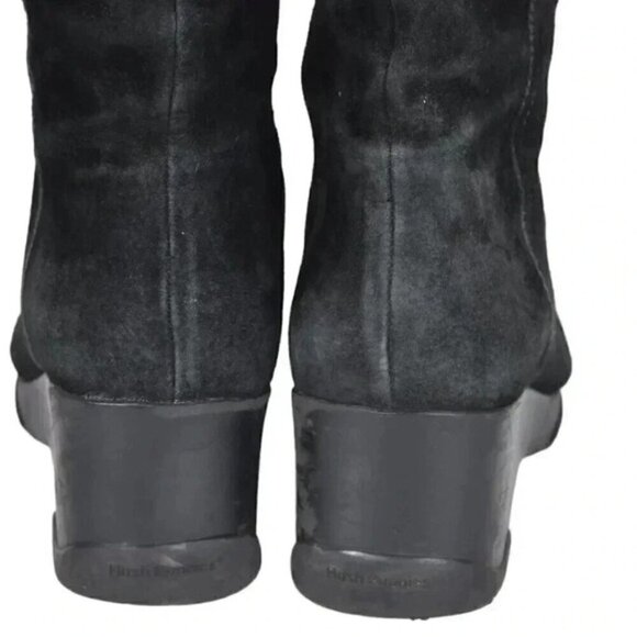 Vintage Hush Puppies Leather Suede Wedge Winter Boots Tall Black Size 9 - Picture 8 of 12